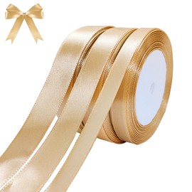 qingmeng Satin Ribbon Gold, 66 m Gift Ribbon Gold Wide, 10 mm/15 mm/20 mm Ribbon Gold, Gift Ribbon Wedding Fabric, Golden Gift Ribbon Gift Ribbons for Christening Birthday Decoration Gift Wrapping