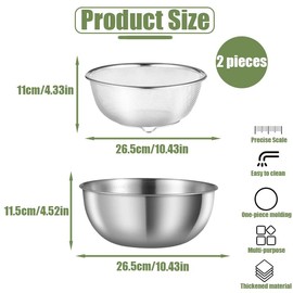 3.7 Qt Stainless Steel Colander & Mixing Bowl with Scale, Large Metal Food Strainer Bowl Fine Mesh for Kitchen Washing Fruit Vegetable Rice Pasta Baking Salad Cooking (Silver)
