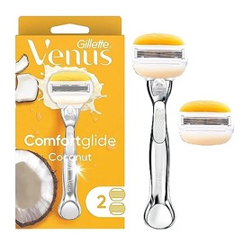 Gillette Venus Comfortglide con mango de maquinilla de afeitar Olay Coconut para mujer + repuestos de cuchilla, plateado, 2 unidades