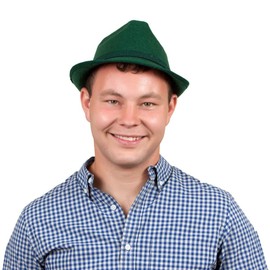 Essence of Europe Gifts German Oktoberfest Green Felt Fedora Hat Bavarian Style with Feather Size Large | OktoberfestHaus