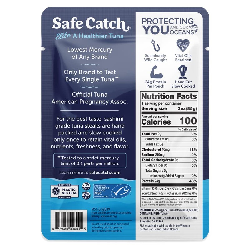 Safe Catch Elite Tuna Wild-Caught Lowest Mercury Tuna Fish Pouch