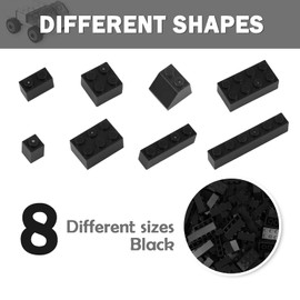 MALEKO Classic Bulk Building Blocks Accessories, 380 Pieces Mix Shape Bricks for Building-Compatible with All Major Brands(Black)