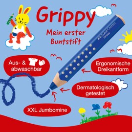 FABER-CASTELL Grippy 181780 Sharpener with Cutting Protection, Blue, Children's Sharpener