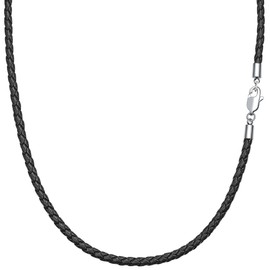 JEVINDA Leather necklace Leather cord Chain Stainless steel Clasp 3mm Woven Braided Leather Necklace for Men Women 46-61cm optional for Pendant DIY With gift box (20", Black)