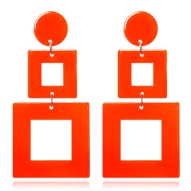 ANXIN STORE Boho Minimalist Multicolor Acrylic Geometric Square Hollow Pendant Neon Nightclub Earrings Vintage 80s 90s Party Accessories Womens (F Orange Hollow Earring)