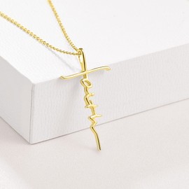PRAYMOS Gold Cross Necklace, Faith Cross Necklace for Women Dainty Sterling Silver Necklace Christian Religious Confirmation Jewelry Gifts for Women