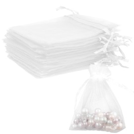 BOEIAC Organza Bags, White Organza Bags, 50Pcs, Sheer Organza Bags 3 x 4 inch, Jewelry Gift Bags, Party Favor Bags with Drawstring, Mesh Gift Pouches Mini Candy Bags for Wedding Christmas Party