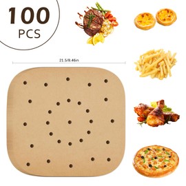 100 Sheets Air Fryer Paper, Air Fryer Parchment Paper, Baking Paper for Hot Air Fryer, Non-Stick Perforated Unbleached Roasting Paper for Baking Paper, Baking Paper Airfryer Liners