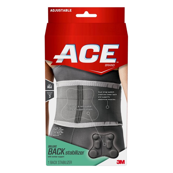 ACE Brand Deluxe Back Stabilizer with Lumbar Support, Perforated Neoprene Keeps You Cool and Your Skin Dry, Dual-Strap System, Repositionable Lumber Pad, Breathable, 32" to 48"