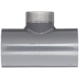 Spears 802-SR Series PVC Pipe Fitting, Tee, Schedule 80, Gray, 3/4" Socket x Stainless Steel Reinforced NPT Female