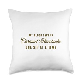 Caramel Macchiato Blood Type Humor Throw Pillow, 18x18, Multicolor