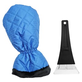 KITUREK Car Ice Scraper with Glove, Anti-Scratch Warm WITT, Car Windshield Frost Quickly Removal Tool, Comfortable Waterproof & Windproof Snow Scraper for Cars, Trucks, SUVs (Blue)