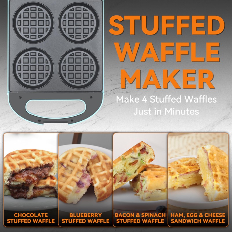 Baker's Friend Multi Stuffed Waffle Maker Thick, 4-Slice with 1.2''