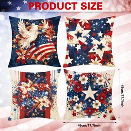 4th of July Pillow Covers 18 x 18 Inch Memorial Day Independence Day American Flag Freedom Ring Stars Fireworks Throw Pillows, Set of 4 USA Cushion Cases for Couch Bed Decorations (Color 2)