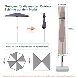 Sekey Parasol Protective Cover with Rod, Cover for 350 cm / 200 x 300 cm Garden Umbrella with Ventilation Holes, Cover for Market Umbrella/Balcony Umbrella, Waterproof