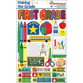 Reminisce Making the Grade 3D Sticker. This package contains one 7.5 inch x 4.5 inch self-adhesive sticker sheet. Sold separately. Made in China.