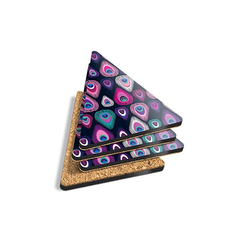 4 x Triangle Coasters - Pretty Peacock Feather Bird Wildlife