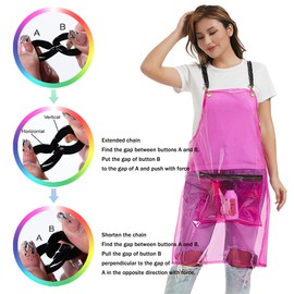 MIKI WELL Hair Stylist Apron with pocket - Waterproof Transparent Salon Apron,One-Size-Fits-Most, Adjustable Chains, Pink, M-XXL