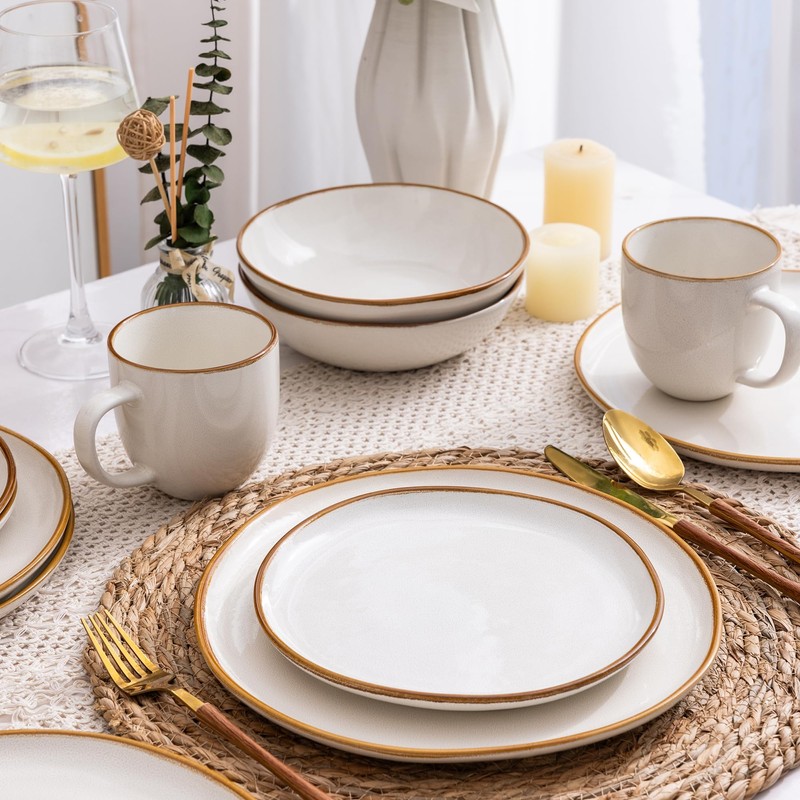 AmorArc Ceramic Dinnerware Sets,Handmade Reactive Glaze Stoneware Plates and Bowls