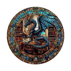 WOODBESTS WOODBESTS Wooden Puzzles for Adults (300 Piece, L, 13.4"x13.4") Dragon's Library Wood Puzzles Adult, Wooden Jigsaw Puzzles Unique Shape, Birthday Gifts for Adults Family Game