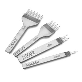 Aiskaer White Steel 6mm 1/2/4/6 Prong DIY Diamond Lacing Stitching Chisel Set Leather Craft Kits