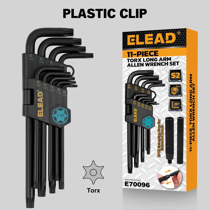 ELEAD 11-Piece Torx Star Allen Wrench Set with Extension Bar,