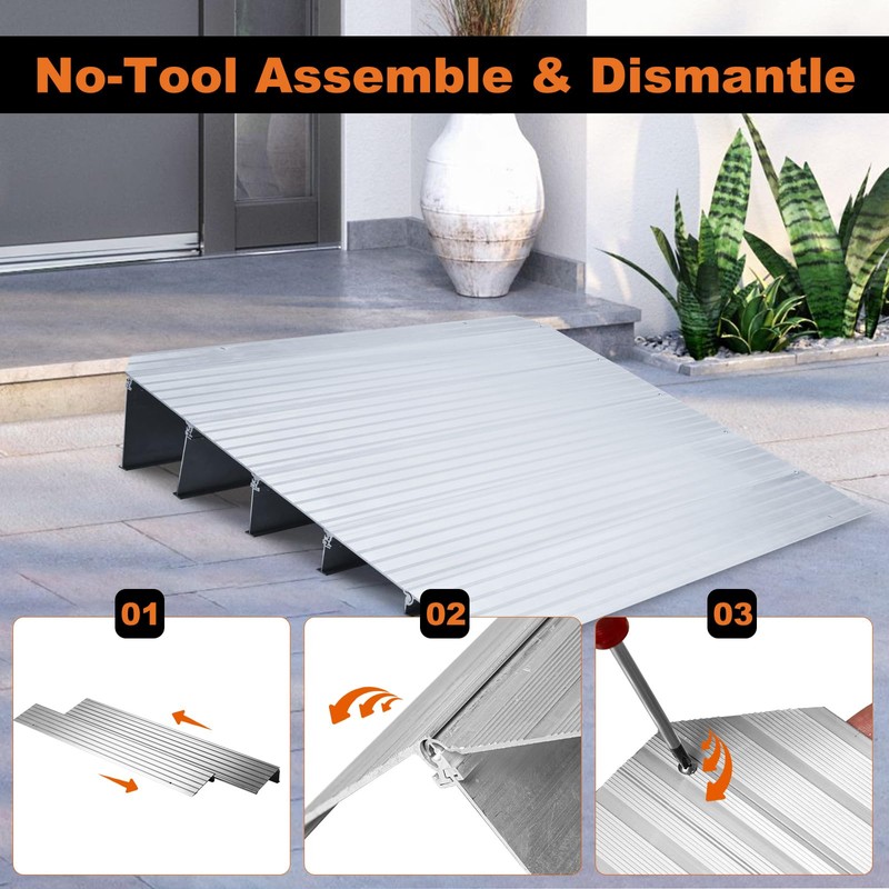 Threshold Ramp 5" Rise Portable Aluminum Adjustable Modular Non-Slip Door