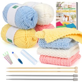 Aeelike 4 Pattern Knitting Set for Beginners, Knitting Rags Set with Knitting Needles 5.0 mm, 5Ply Knitting Yarn, Accessories, Practical and Beautiful Cloth Knitting Set with Instructions, Knitting