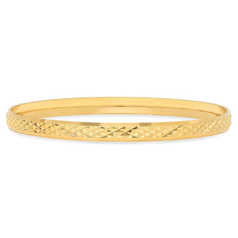 5.8mm Gold Plated Diamond-Cut Pattern Bangle Bracelet, Circumference: Medium