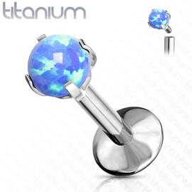 PiercedOff Titanium Gold Tone Labret with Internally Threaded Blue Synthetic Opal Ball (Thickness 16GA (1.2mm) / Length 6mm / Ball Size 2mm)