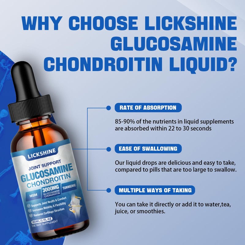 lickshine 1 Pack Glucosamine Chondroitin MSM Liquid Drops - Extra