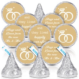 Laumoi 1000 Pcs Hugs and Kisses from The New Mr and Mrs Wedding Stickers, Chocolate Drops Labels Stickers Candy Stickers 0.75 Inch for Weddings Engagement Party Favors Decorations (Gold,Classic)