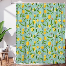 DuriLolly Lemon Shower Curtain Green Leaves Plant Design Yellow Aesthetic Lemons Shower Curtains for Bathroom 71x71 inch Modern Allover Fruits Bathroom Decoration Waterproof Fabric with Hooks