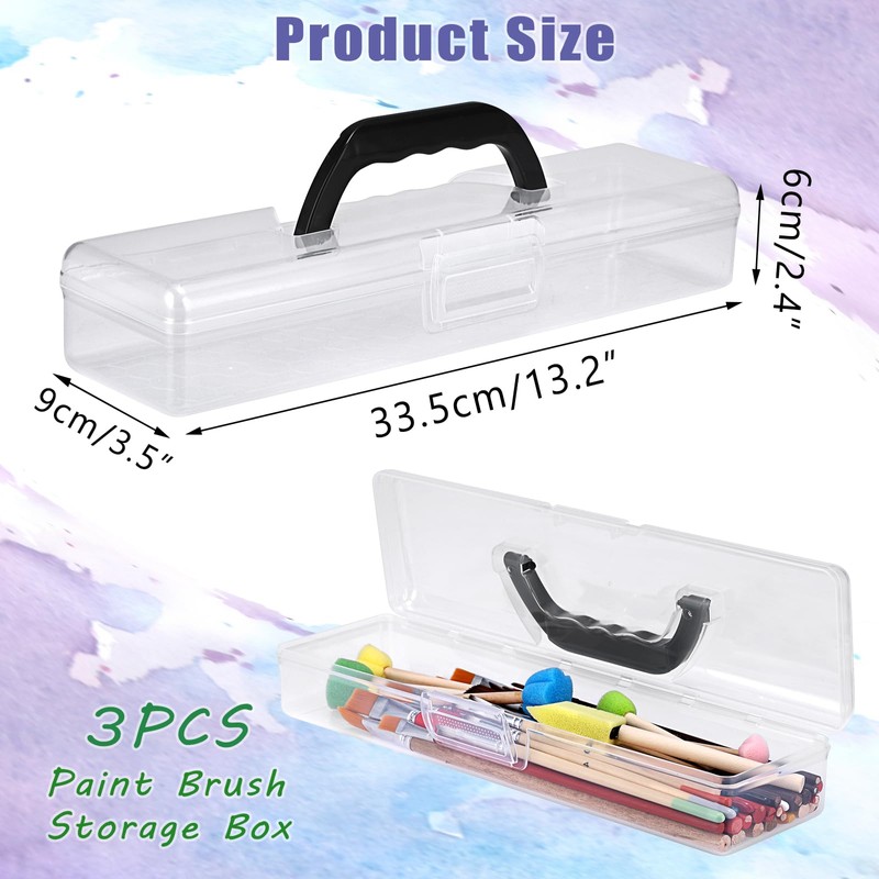 BTSKY 3 Pack Clear Plastic Painting Brush Container with Black
