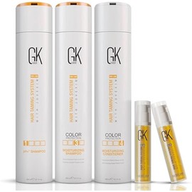 Global Keratin GKhair Moisturising Shampoo, Moisturising Conditioner, pH + Clarifying Shampoo (300 ml / 10.1 fl. oz) and 2 Serum (10 ml/ 0.34 fl. oz) Organic Oil Extracts - By GKhair