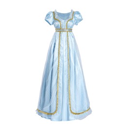 CR ROLECOS Regency Dress Women Regency Costume Champagne Gold Empire Waist Double Layers Tea Party Victorian Gown Blue XL