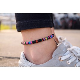 Made by Nami Surfer Anklet Women & Men - Boho Ethnic Hippie Anklet - Handmade Beach Festival Accessories - 100% Waterproof & Adjustable - 100% Ecological Cotton Round (Black-Pink)