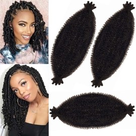 16 Inch Springy Afro Twist Hair 3 Packs Pre-Separated Spring Twist Hair Natural Black Marley Twist Crochet Braiding Hair for Soft Locs Hair Synthetic Hair Extensions for Black Women (16Inch,1B)