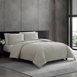 Vera Wang - Queen Comforter Set, Premium Cotton Bedding Set with Matching Shams, Chic Room Essentials, Oeko-Tex Certified (Puckered Texture Grey, Queen)