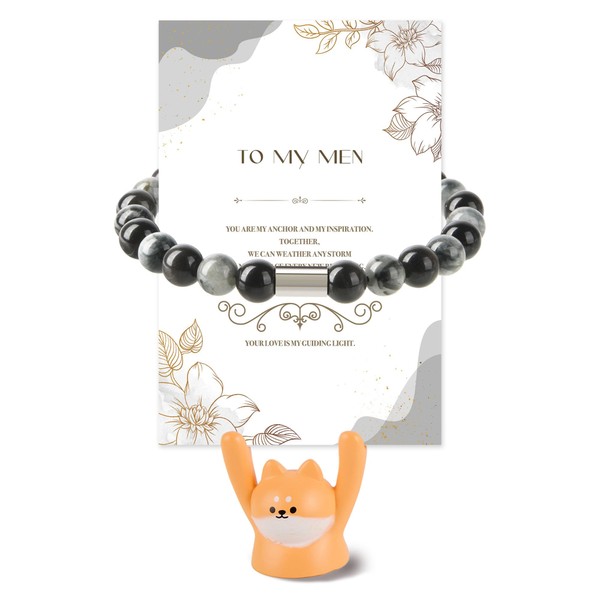 WAPOCD Silver Obsidian Bracelet with Greeting Card-To My Men