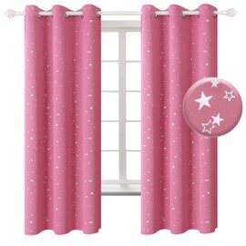 BGment Pink Star Blackout Curtains for Kid's Bedroom - Grommet Thermal Insulated Room Darkening Printed Curtains for Girl Room, Set of 2 Panels, 42 x 63 Inch