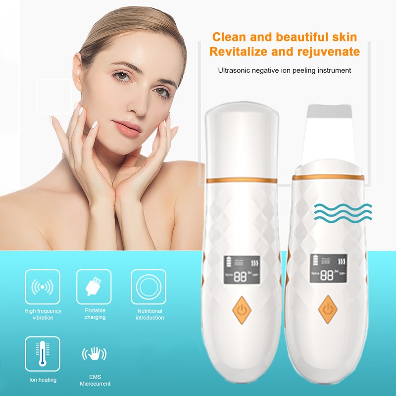 Ultrasonic Shovel Facial Skin Scrubber with Heating Pore Cleanser Face