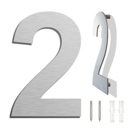 Brushed Modern House Number -6 Inch 152mm Height, Made of Solid 304 Stainless Steel, Floating Appearance and Easy to Install (Number 2 Two)