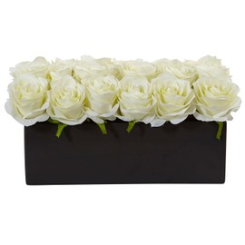 Maykoosh Tuscan Treats Dozen Silk Roses in Ceramic Planter - 6" H x 12.5" W x 6" D, Elegant Red Rose Arrangement for Centerpieces