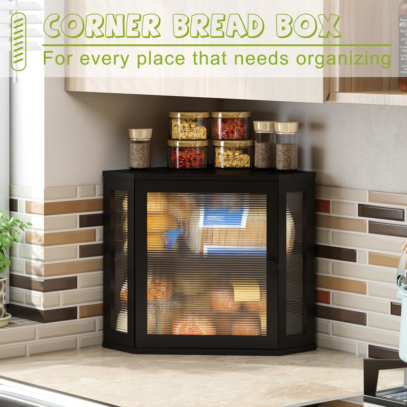 BMOSU Corner Bread Box for Kitchen Countertop Double Layer Bamboo