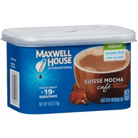 Maxwell House International Sugar-Free Decaf Suisse Mocha Beverage Mix, 4 oz Tub, 4 Pack, 2 Packages (4 Tubs)