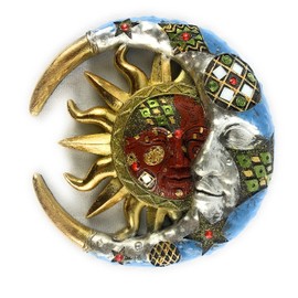 Aint It Nice Sun and Moon Wall Decor 3D Red Sun & Blue Moon Mosaic Celestial Face Decor Sun Wall Art Plaque Sculpture Indoor Living Room Bedroom Outdoor Patio Porch Fence, 7.5 X 1.5 X 7.5 inches