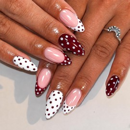96Pcs Short Almond Press On Nails, Polka Dot False Nails with Nail Jelly Glue, Including 4 Styles Full Cover Stick on Nails, Reusable & Cute Nails Press Ons for Women Girls