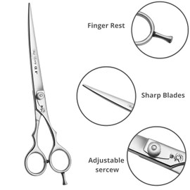 wishbeauty 8'' inches Pet Grooming Shears, Dog Grooming Scissor | Pet Trimming - Straight White Dotted Finger Grip