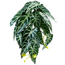 Woyrise Reptile Plants, Terrarium Hanging Plant Vines, Artificial Leaves with Suction Cup, Bearded Dragon Tank Accessories for Gecko Lizard Snake Frog Tortoise Decorations - Alocasia Velvet